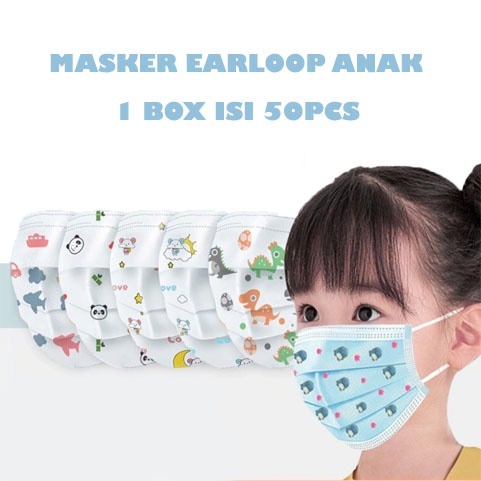 MASKER ANAK EARLOOP KARAKTER 3PLY UMUR 3-12 TAHUN ISI 50PCS [SWEETSPACE]