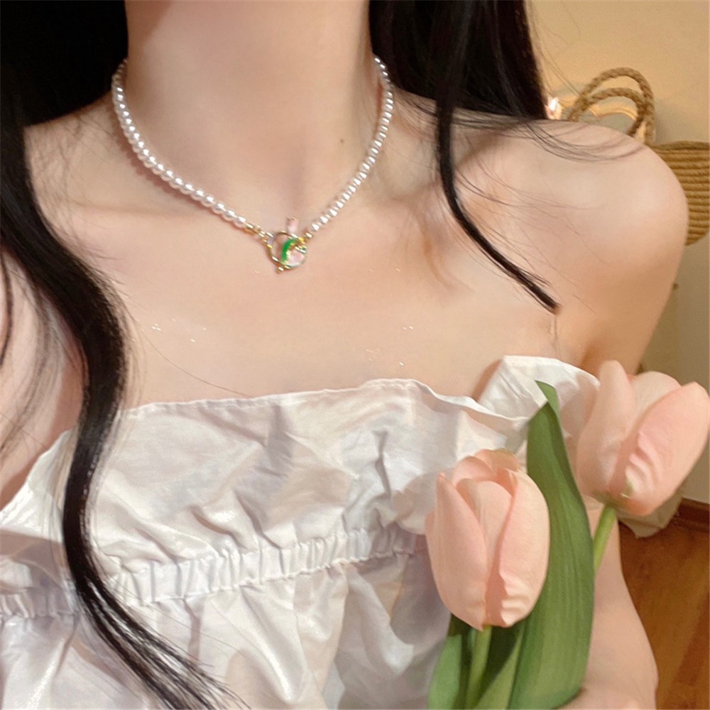 Kalung Gelang Rantai Klavikula Hias Mutiara Bunga Tulip Gaya Vintage Untuk Wanita