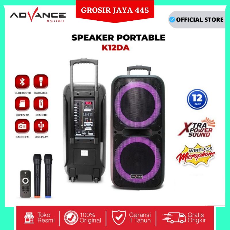 ADVANCE Speaker Portable Bluetooth 2 x 12 Inch K12DA 2 Mic Wireless