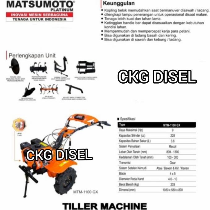 Mesin Traktor Cultivator Mini Tiller Matsumoto Mtm 1100 Gx Mtm-1100Gx