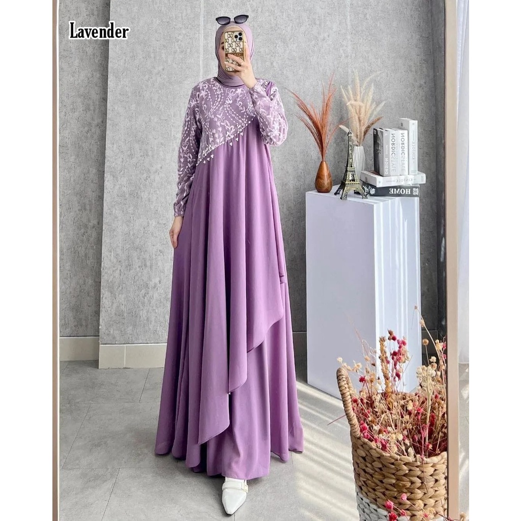 Zaheen Moeslim Cloth ~ Dress Kekinian Wedding Dress Wanita | Diandri Maxy Pesta | Pakaian Kondangan Pesta Wanita Seragaman Bahan Ceruty Babydoll Armany Mix Brukat | Fashion Busana Muslim Wanita Trend Terbagus Mevvah Elegant Simpel | Tersedia 8 Varian Warn-Lavender