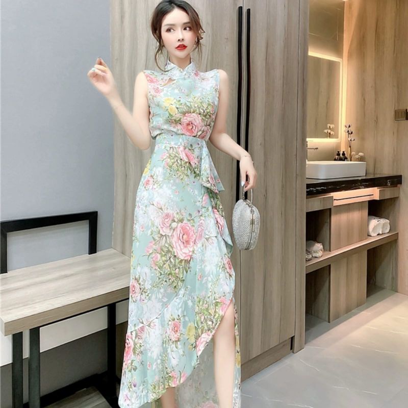MDLV ~ 0919# CNY Lanterna Asymmetrical Dress Flower Cheongsam Import