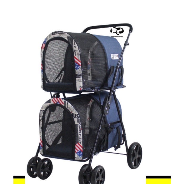 Cargo Kereta Dorong Anjing Kucing Tingkat - Pet Stroller Double Cat & Dog