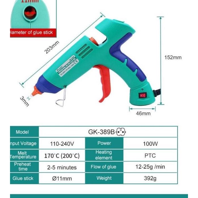 

PROSKIT GK-389B PROFESSIONAL HOT MELT GLUE GUN - PISTOL LEM TEMBAK ORI