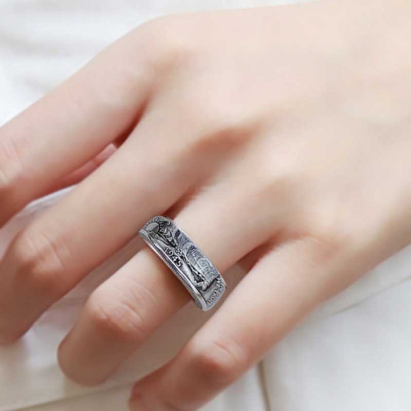 Cincin Perak Koin Setengah Dolar Gaya Vintage Fashion Baja Titanium Pria Wanita Band Rings