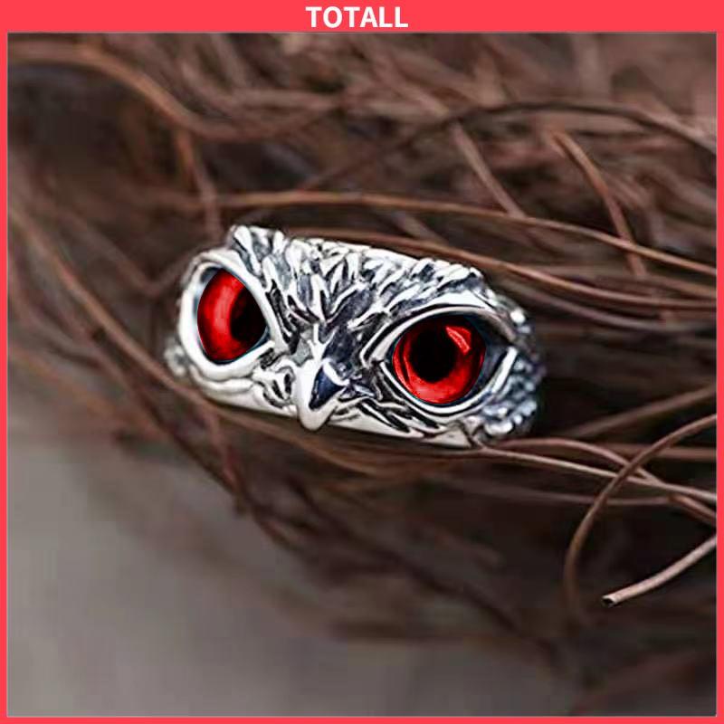 COD Kristal Vintage Style Burung Hantu Cincin Perak 925 Pria Wanita Punk Crystal Rings Adjustable Size-Totall