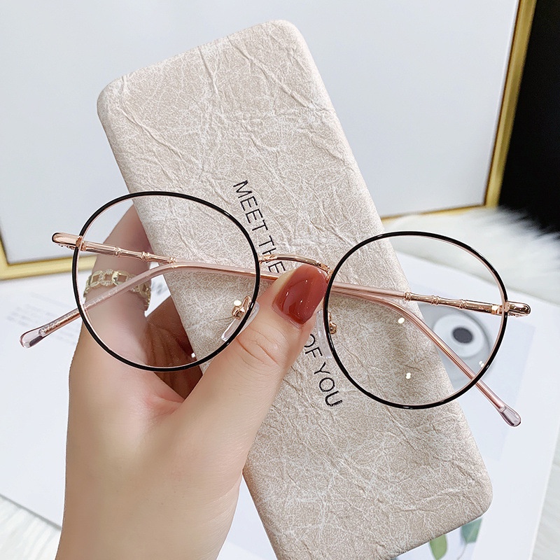 Kacamata Retro Lensa Biru Bulat Bahan Metal Untuk Priawanita
