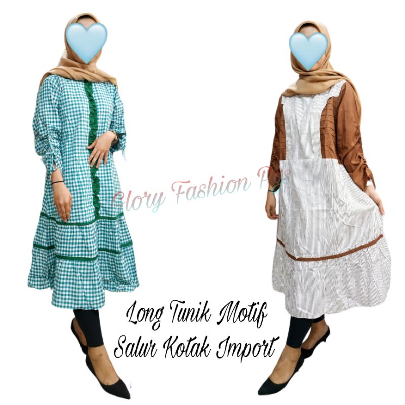 LONG TUNIK REMAJA WANITA MOTIF SALUR MODEL TUMPUK PEREMPUAN TUNIK POLKA REMPEL IMPORT