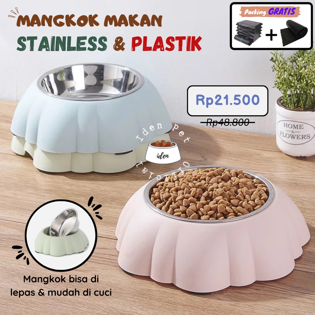 Mangkok Tempat Makan Minum Kucing Stainles Mangkuk Makanan Anjing Stainless Plastik Anti Selip Pet Cat Dog Bowl