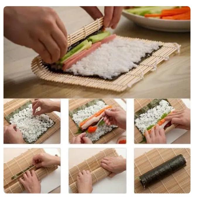 PENGGGULUNG SUSHI Gulungan Sushi Roll Bambu Roller Mat Penggulung Sushi Lipat Bamboo SUSHI ROLL MATT - GULUNGAN SUSHI - TIKAR BAMBU - ROLLING SUSHI - Tikar Peggulung Sushi - Sushi Matt TIKAR BAMBU SUSHI / Makisu Alat Penggulung Nasi / Bamboo Mat Sushi Rol