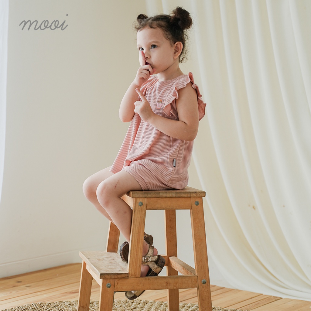 Mooi Rumi Ruffle Set 0-2 Tahun Setelan Rib Ruffle Fashion Anak Perempuan CBKS