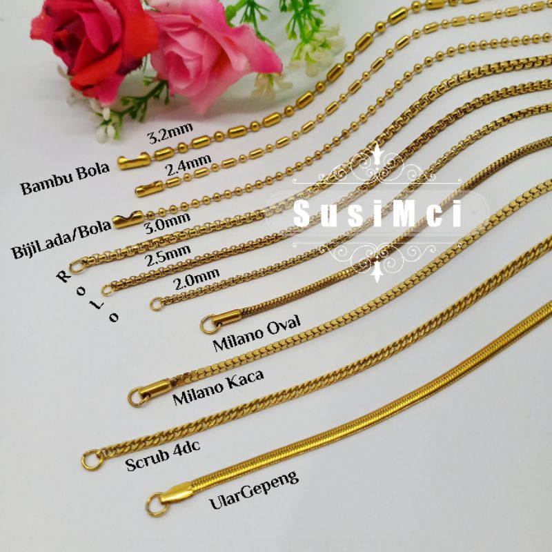 Rantai Kalung Variasi Gold / Emas Kalung Titanium Stainless 316L HIGH QUALITY chain necklace silver 
