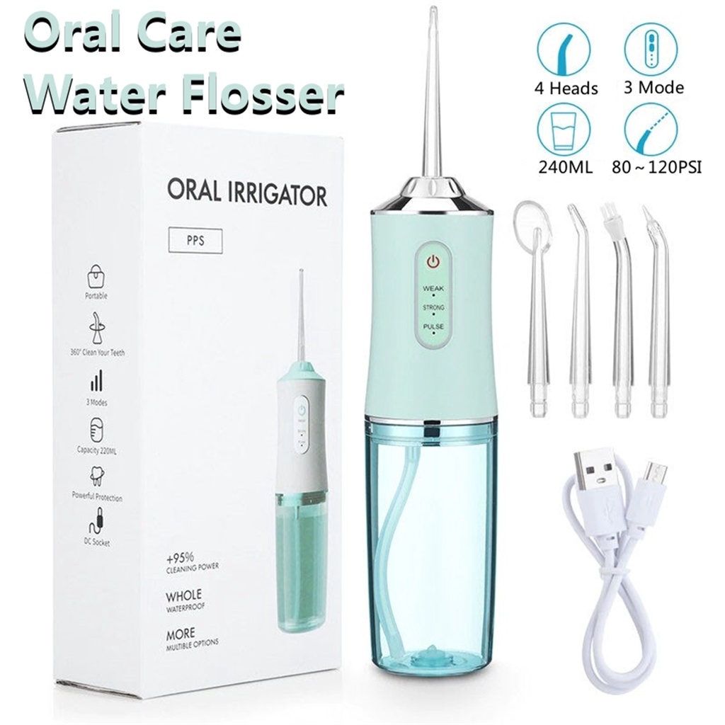 COD Portable Oral care Water Flosser 4 Heads 240ML Oral Irrigator USB Rechargeable 3Modes Water Flosser Cordless / Teeth Multifunctional Water Spray