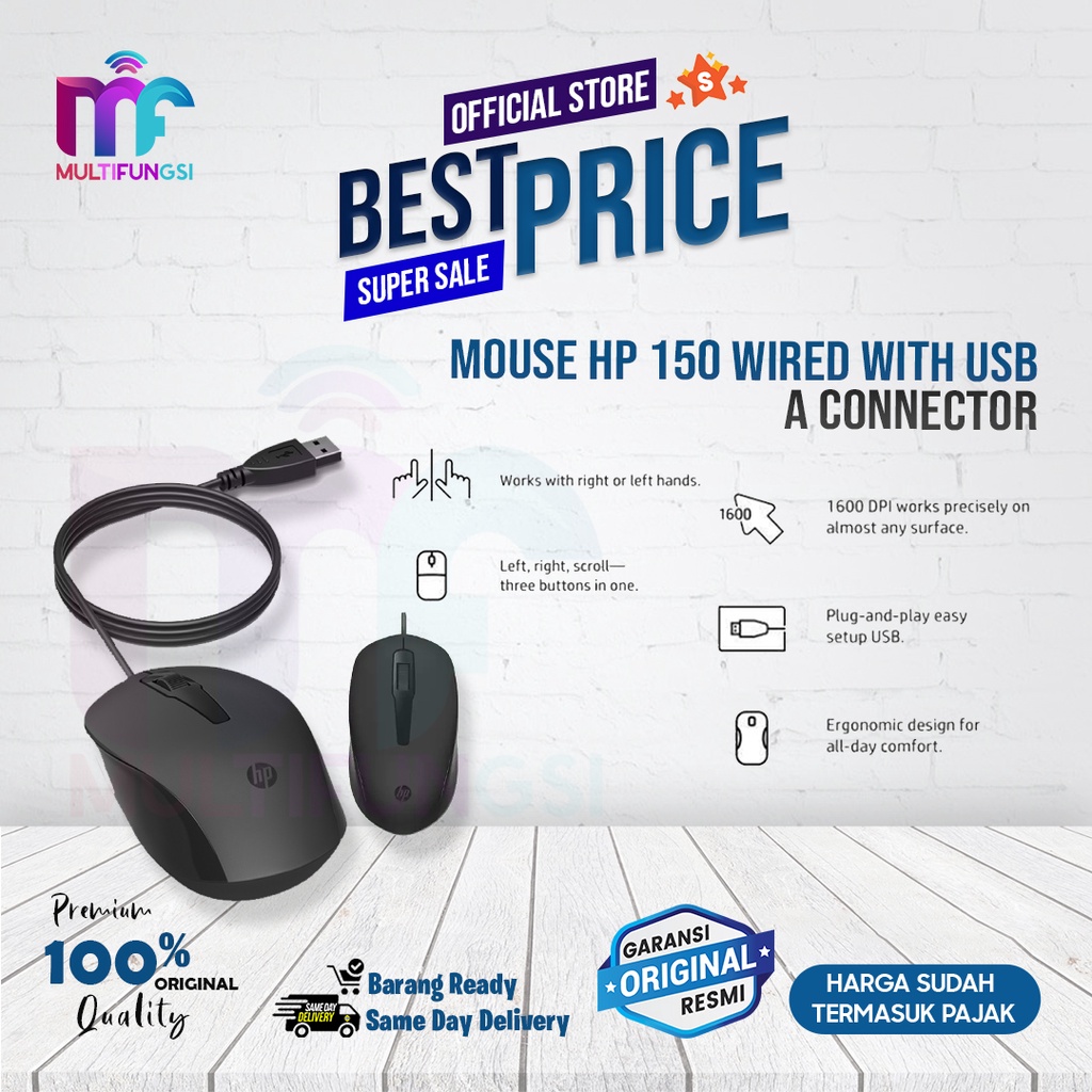 HP 150 Wired Mouse Usb A Conector - 240J6AA/ HP150 Garansi Resmi