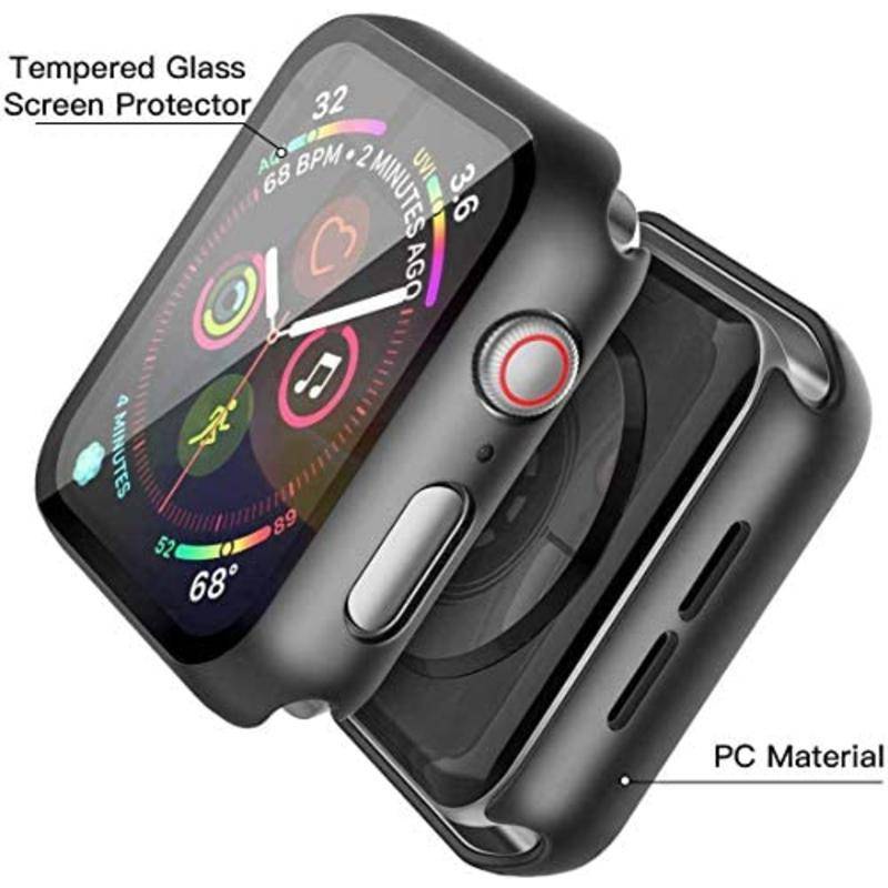 Hard Case PC Dengan Tempered Glass Pelindung Layar Untuk Apple Watch Seri 8 7 6 5 4 3 2 1 SE2 45mm 41mm 42mm 40mm 38mm