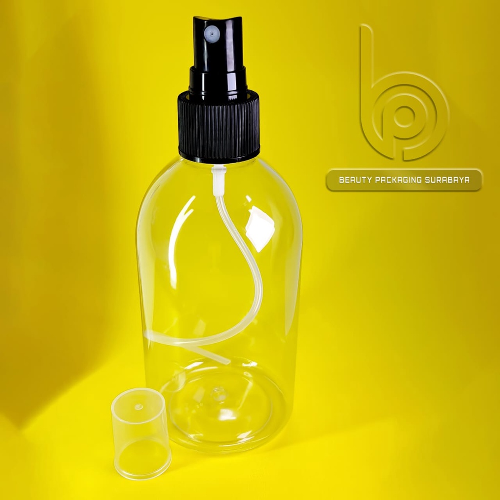 Botol plastik 250ml Oval bening tutup spray