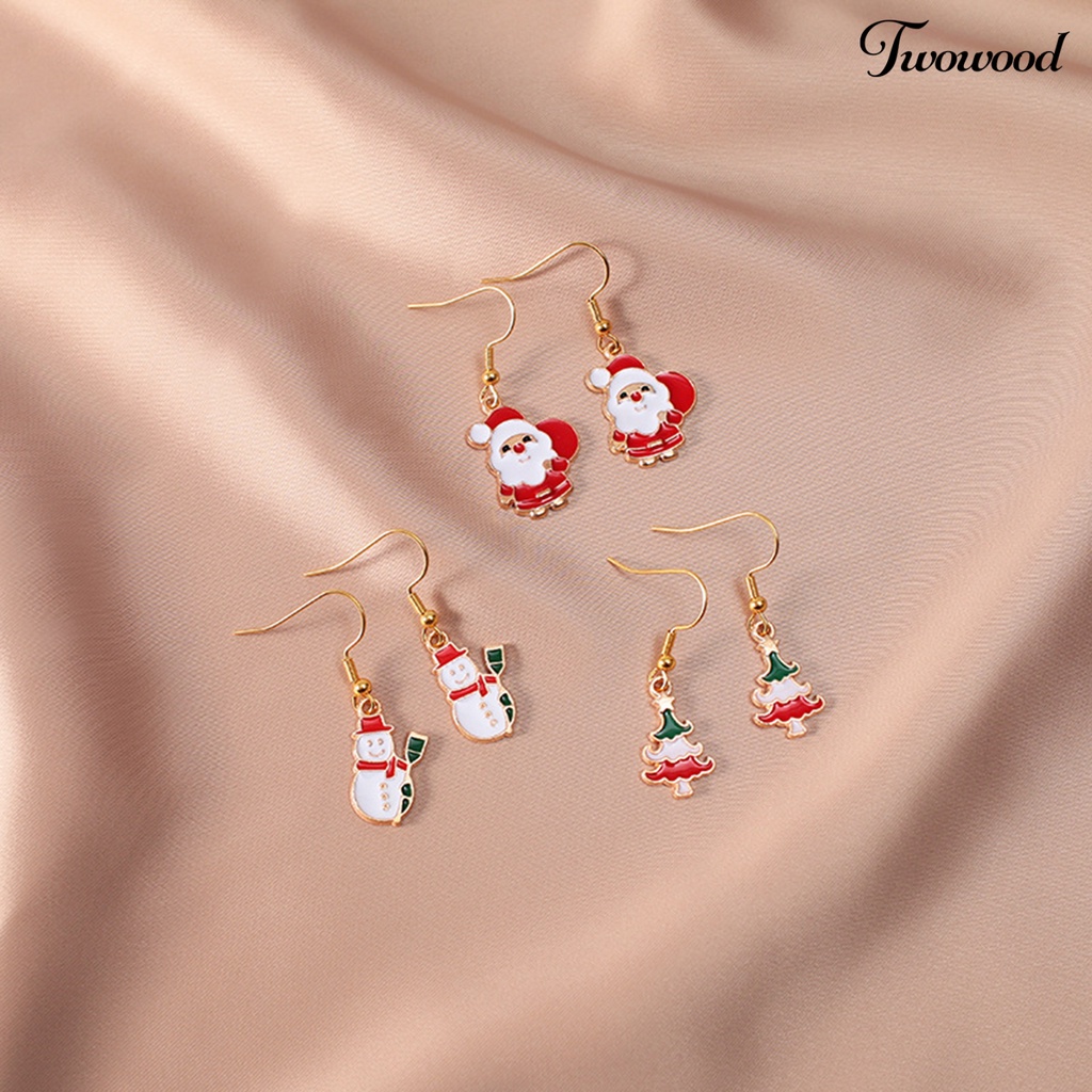 1 Pasang Anting Menjuntai Desain Pohon Natal Snowman Santa Claus