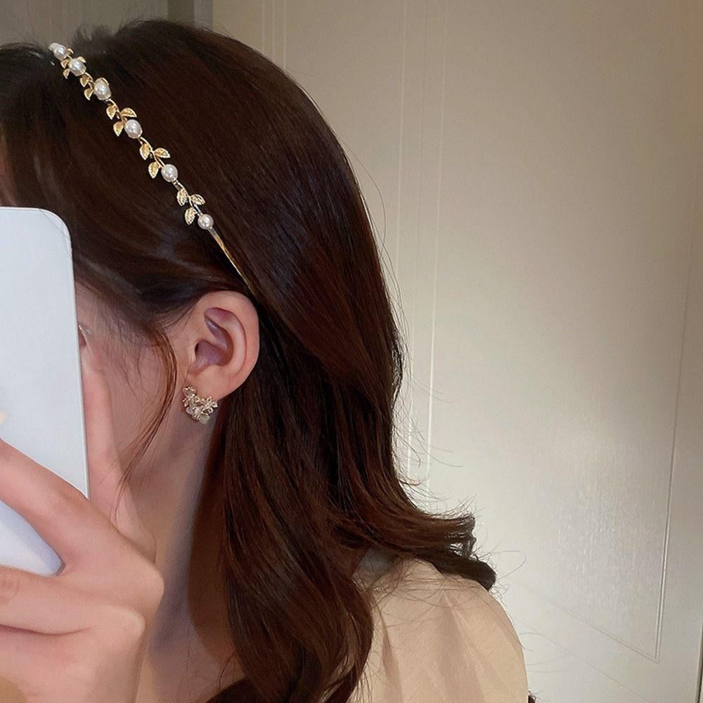 Needway  Daun Bando Kualitas Tinggi Mengkilap Aksesoris Rambut Wanita Pengantin Pernikahan Hiasan Kepala Tiara Cuci Muka Rambut Band Baroque Gaya Korea Hiasan Kepala