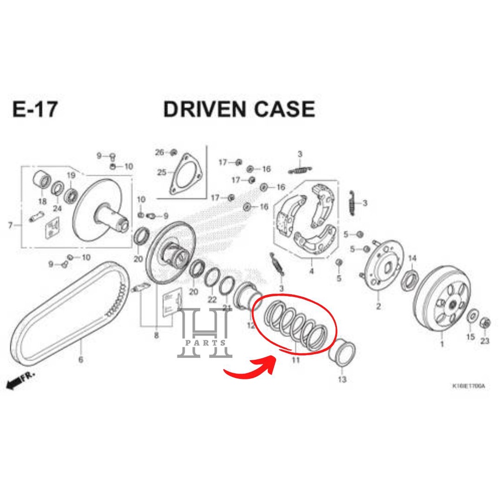 PER CVT PULLY BELAKANG SPRING DRIVEN FACE BEAT FI SPACY FI SCOOPY ESP VARIO 110 ESP 23233-GGC-900 ASLI ORIGINAL AHM HGP HONDA