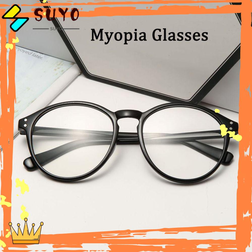 Suyo-1.0 ~ - 4.0 Kacamata Miopia Frame Bulat Lensa Flat Anti UV Untuk Pria / Wanita