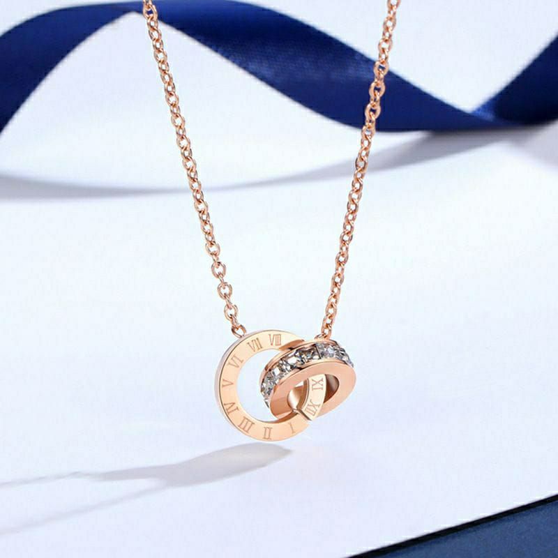 KALUNG  TITANIUM FASHION WANITA LIONTIN RING ROMAWI GANDENG