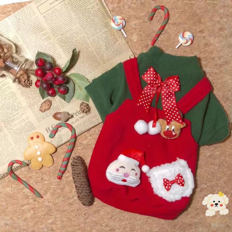 Baju Anjing Kucing Natal Christmas Pita Besar Gratis Pin Baju Rusa dan Santa