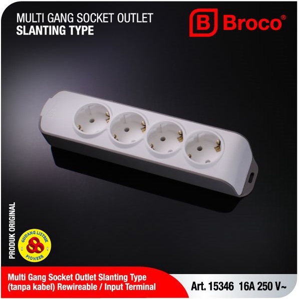 Broco Stop Kontak 4 Lubang Miring 15346 NCP Socket Terminal 4 Lbg