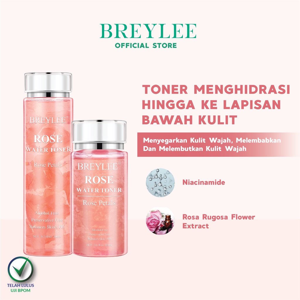 BREYLEE Rose Petal Water Toner Menyegarkan Wajah &amp; Leher 100 &amp; 200 ml