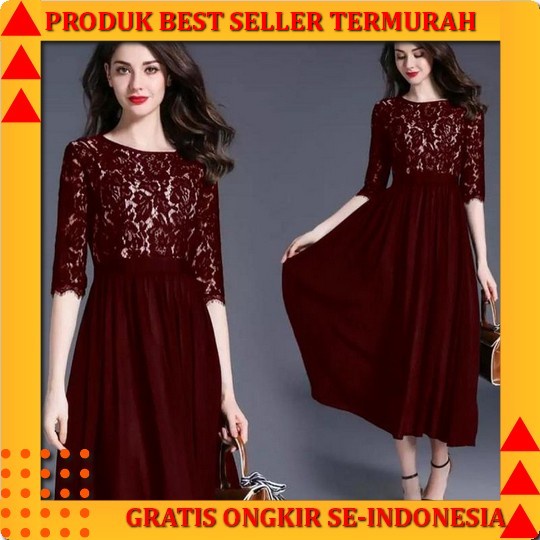 Dress Pesta Wanita Polos Dress Brokat Pesta Tile Gliter Baju Kondangan Wanita Korea Baju Pesta Bruka