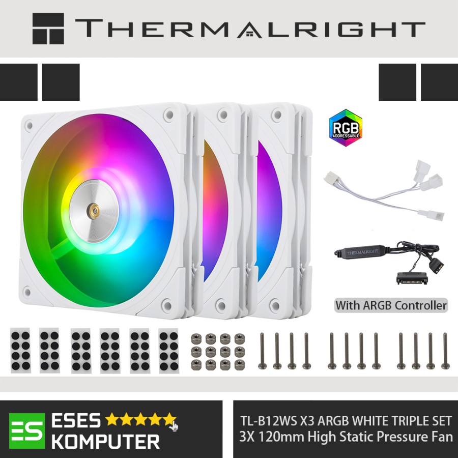 Fan THERMALRIGHT TL-B12WS X3 ARGB WHITE TRIPLE SET 120mm PWM