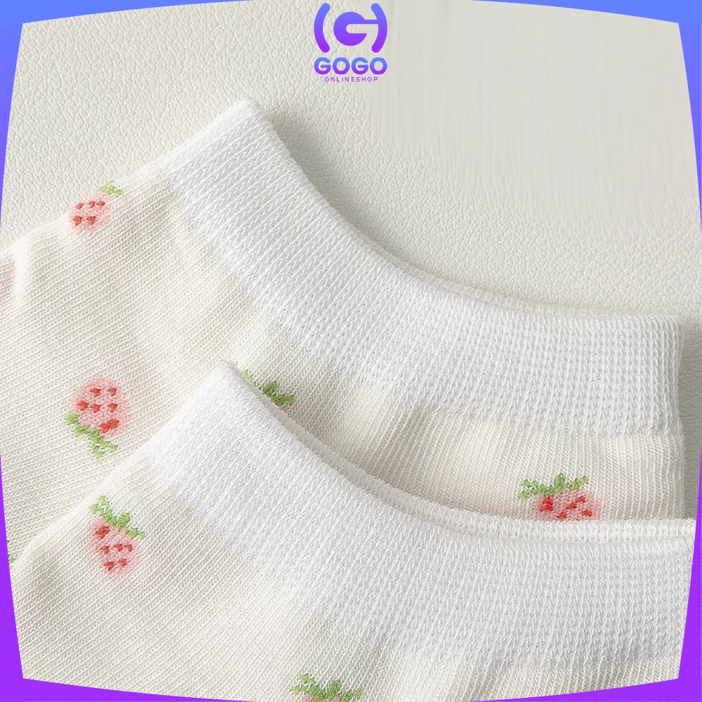 GOGO-P189 Kaos Kaki Wanita Motif Stroberi Bunga Fashion Korea / Kaus Kaki Pendek Semata Kaki Wanita / Strawberry Ankle Sock Korean Style