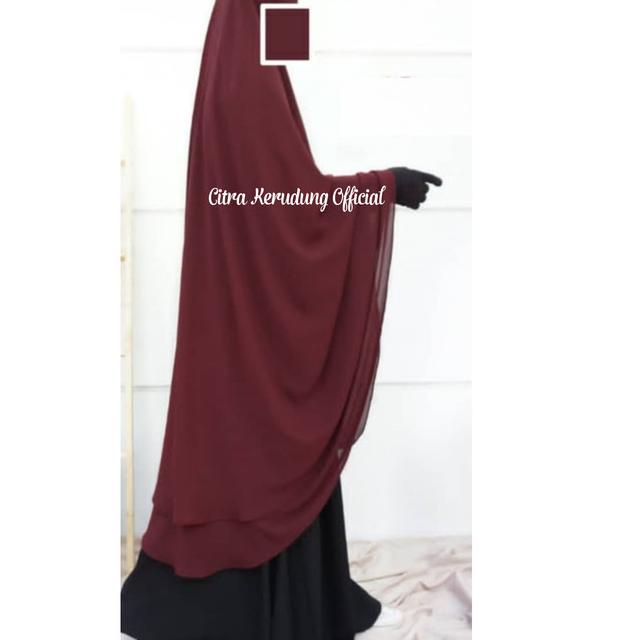 Jilbab Syari Ceruty Babydolls premium import model polos 2 Layer - Merah Maroon