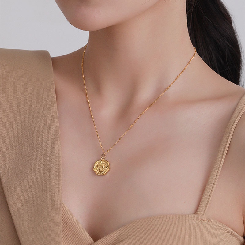 Kalung sisik halus bentol liontin bunga abstrak titanium anti karat harga grosir bisa cod