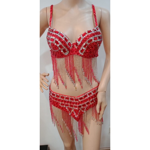 Belly dance bra belt 24 batu merah zumba fitness senam aerobik sexy kostum