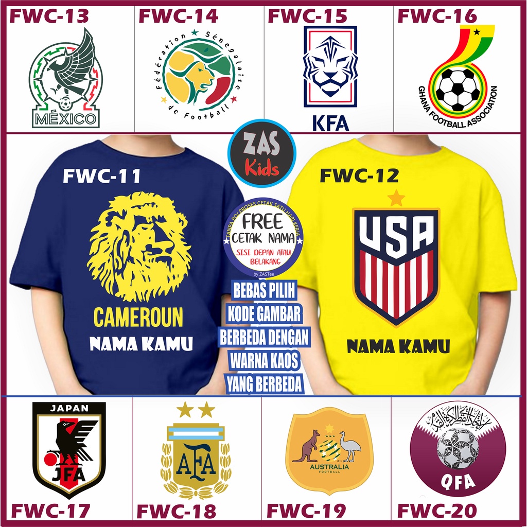 Kaos Anak PIALA DUNIA 2022 Banyak Motif Free Cetak Nama/Tulisan Banyak Karakter GLO 220