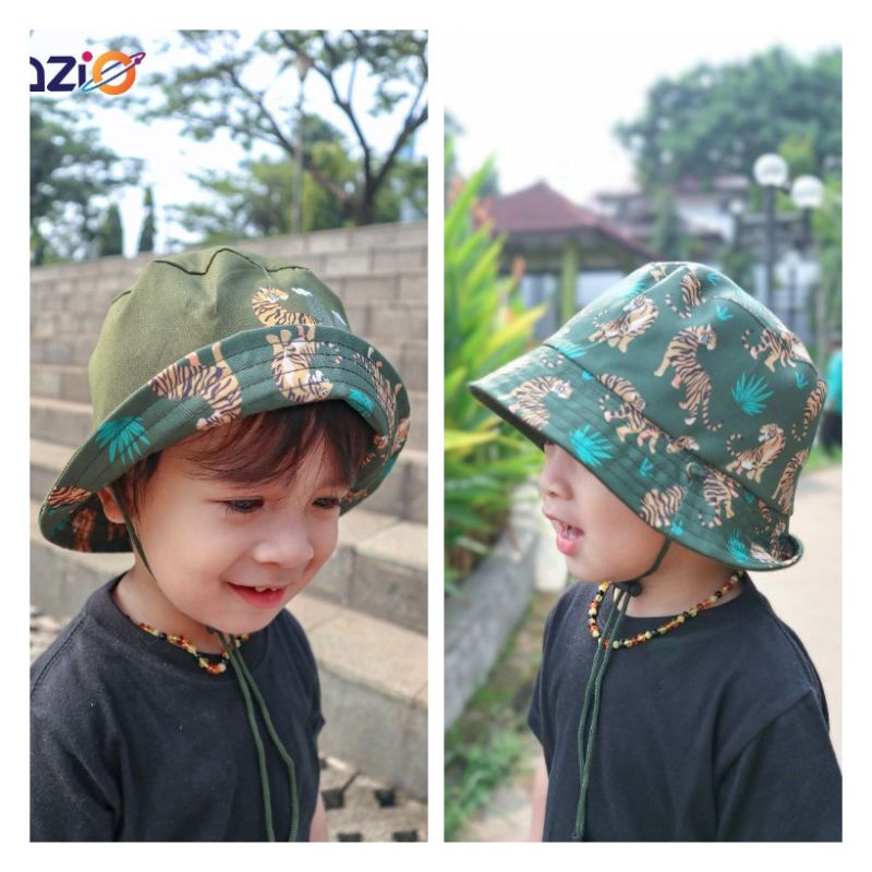 Bucket Hat Anak 2 in 1 Merk Spazio Bahan Drill Premium All Size 1 - 6 Tahun