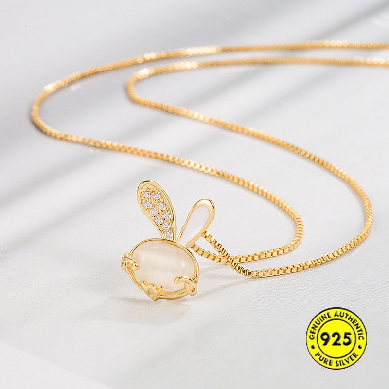 Kalung Rantai Lapis Emas 18K Dengan Liontin Kelinci Untuk Wanita U1399