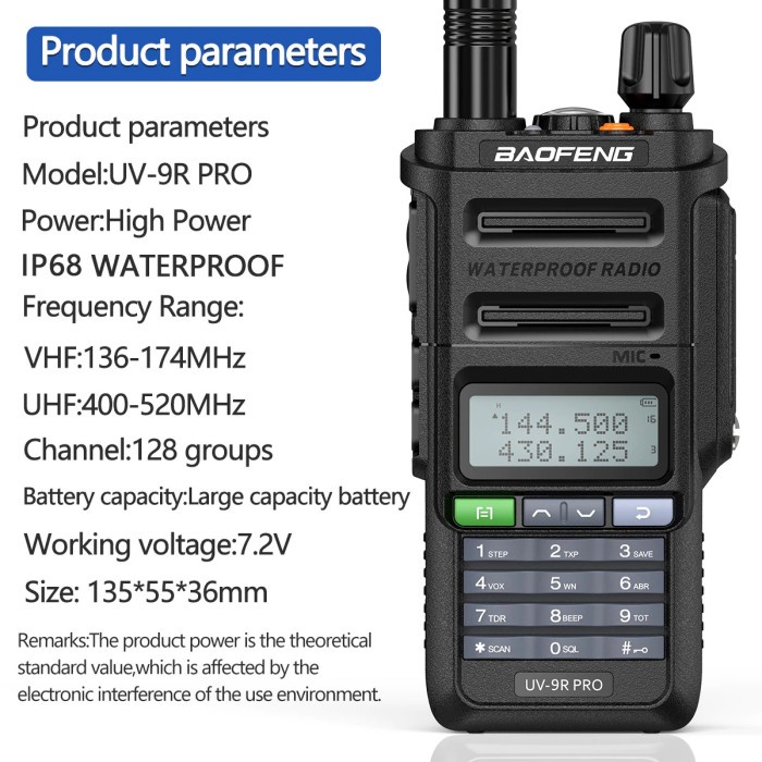 {AbdiStore} HT Baofeng UV-9R PRO Waterproof Walkie Talkie 18W 9800 mAH - Hitam Berkualitas