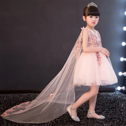 Gaun anak - Gaun Panjang Trailing Gaun Pengantin Putri Pesta Gaun Pernikahan Komuni Pertama Gaun untuk Gadis