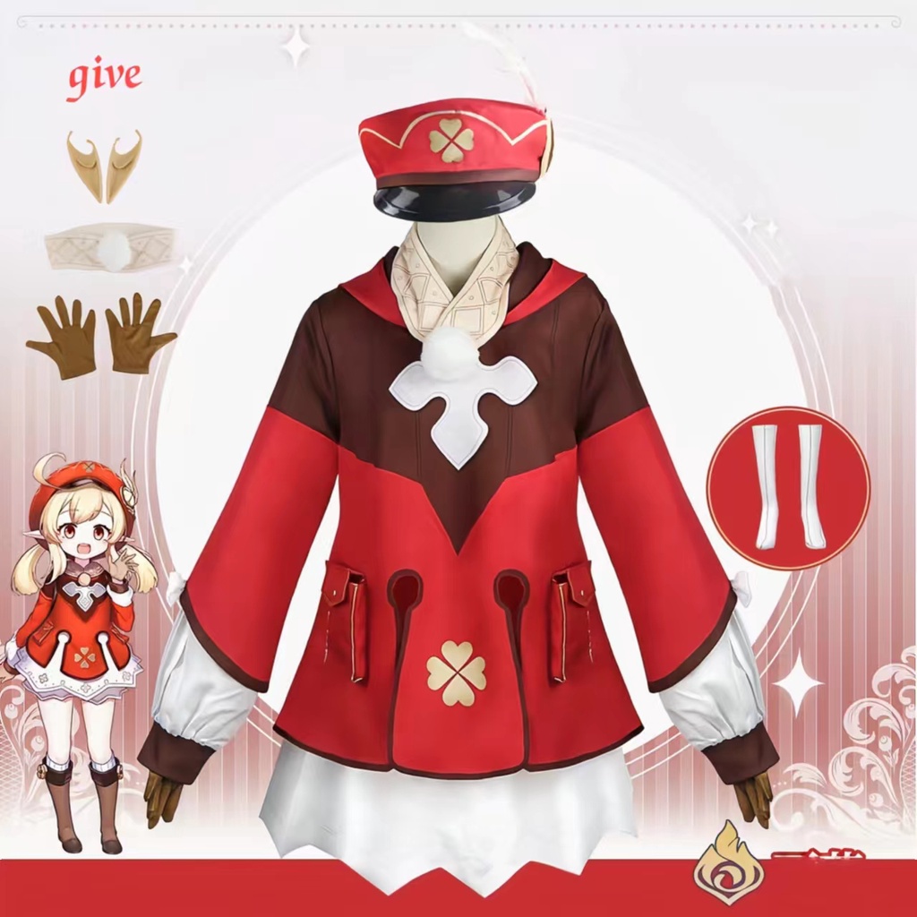 Anime Game Genshin Impact Klee Cosplay Costume Backpack Wig Shoes Outfit Lolita Dress Women Hallowee
