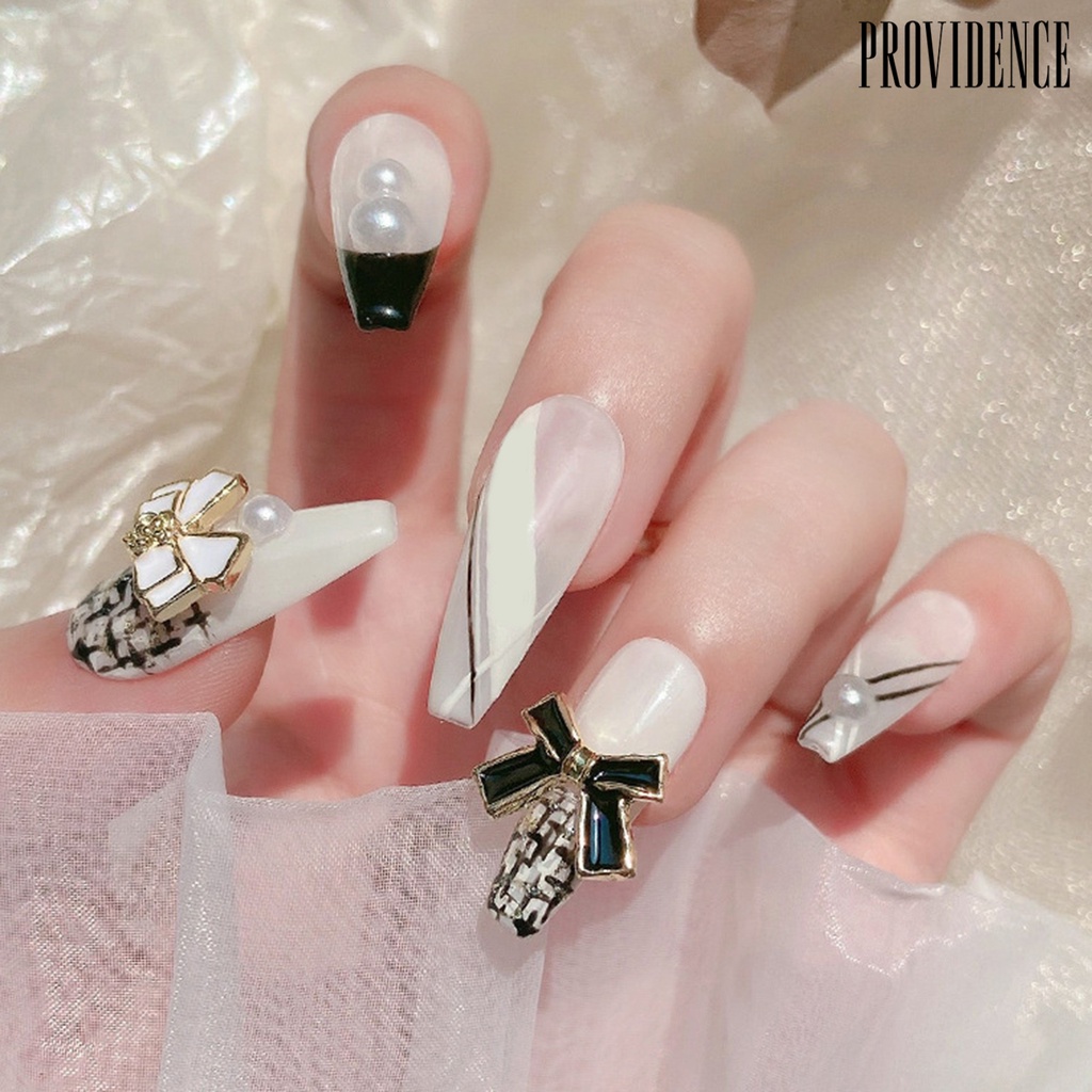 10 Pcs Ornamen Pita Camellia Anti Jatuh Tidak Pudar Warna Hitam Putih Gaya Perancis Untuk Dekorasi Nail Art