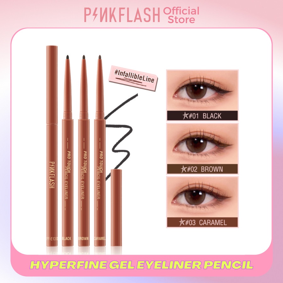 PINKFLASH #InfallibleLine Hyperfine Halus Gel Eyeliner Pensil Pigmen Tinggi Tahan Air Tahan Lama Eyeliner Pencil Waterproof 12 jam - 01 (Black)