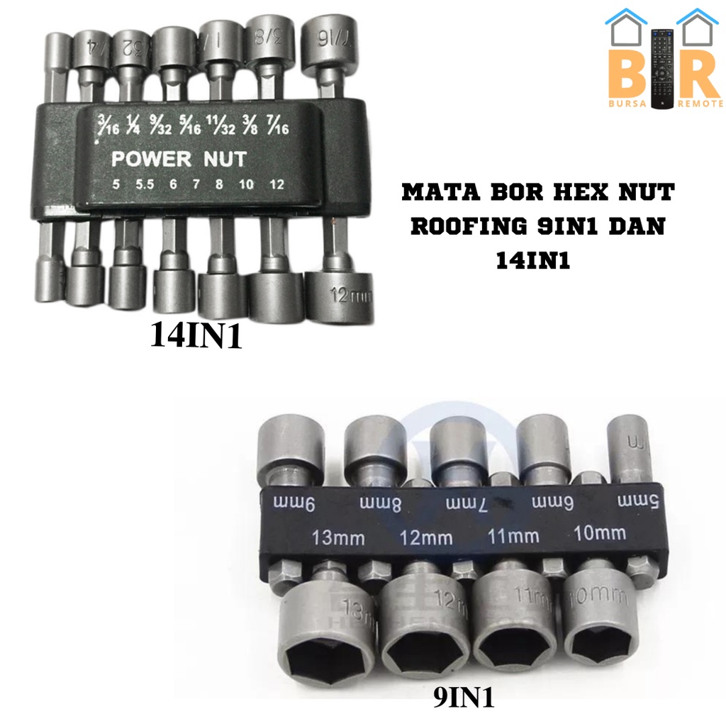 Mata Bor Socket Hex Nut Baut Roofing Set 9 PCS 14 PCS