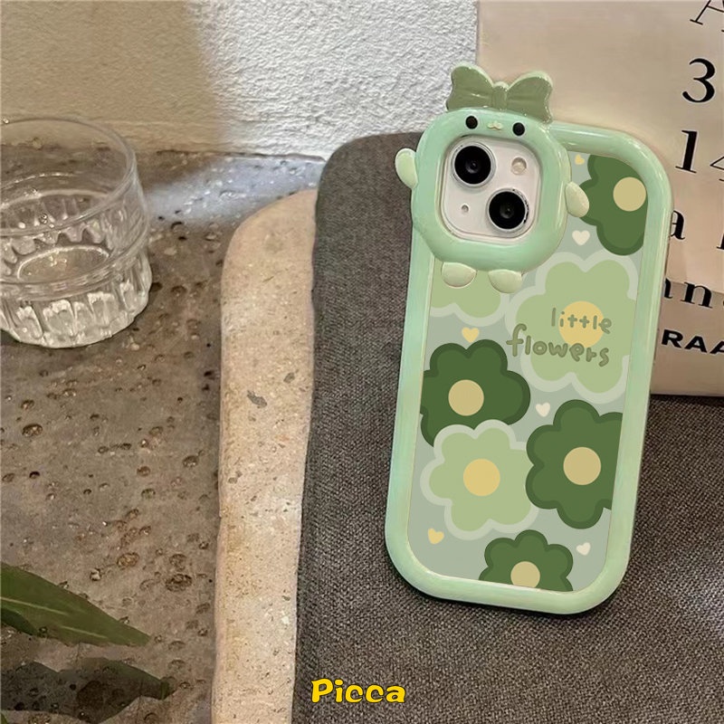 Soft Case TPU Glossy Anti Pecah Motif Bunga Hijau 3D Untuk Redmi 9T 9A 9C 9C NFC Redmi 10C 10A