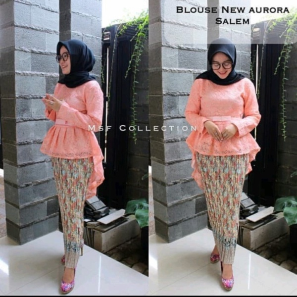 Dijual setelan kebaya aurora pingguin brokat warna peach/kebaya wanita - peach M Berkualitas