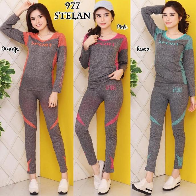 Setelan baju panjang senam aerobik/ fitness olahraga import wanita