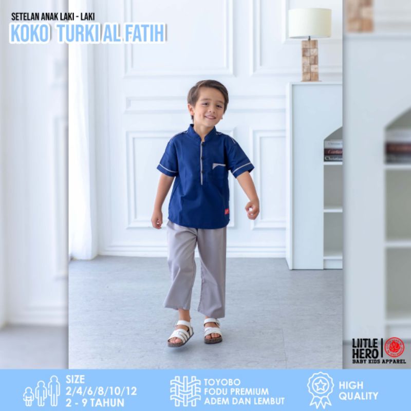 Setelan Baju Koko Turki Muslim Terbaru Anak Laki Laki Cowok Little Hero Al Fatih Usia 2 3 4 5 6 7 8 9 Tahun