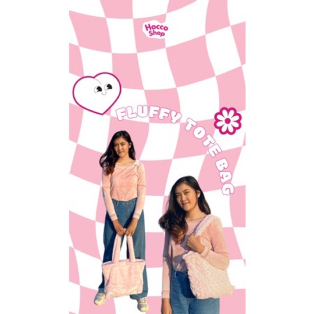 FLUFFY TOTE BAG 40x32cm TOTE BAG BULU TAS BULU KOREA FLUFFY BAG LUCU TOTE BAG PINK