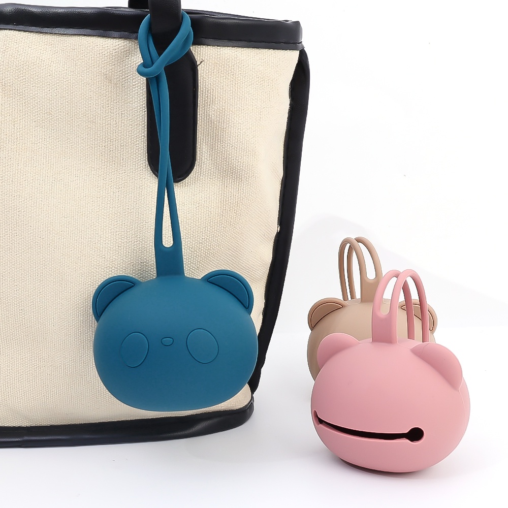 1pc Dot Bayi Dot Silikon Holder Portable Paket Benda Kecil Perhiasan Koin Kantong Dengan Tali Kunci Headset Wadah Penyimpanan Tas Kepala Panda Lucu