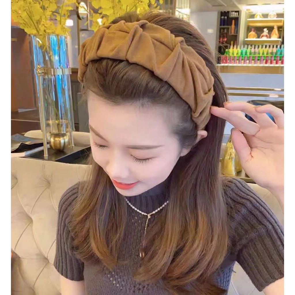 GO!BD977 Bando Bandana Korea Scrunchie Anti Patah Wanita Scrunchies Keriting Desain Lebar Simpul Silang